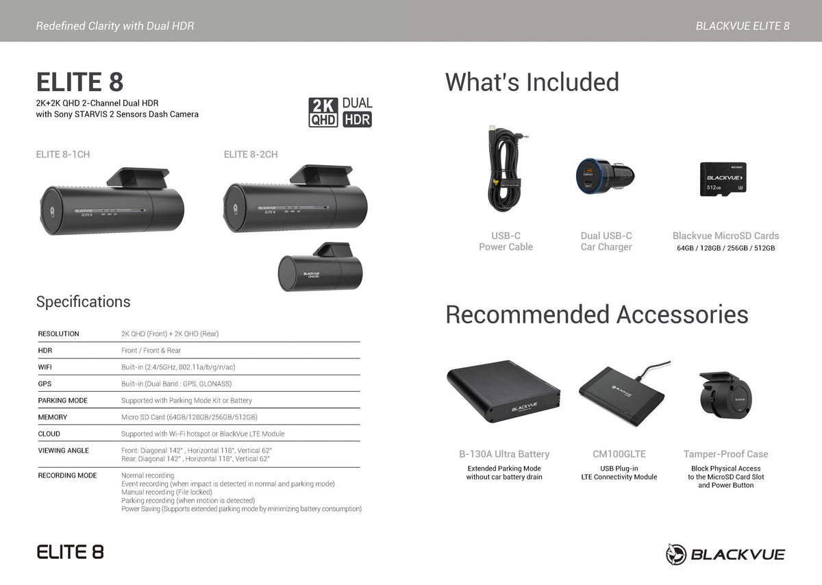 Shop BlackVue ELITE 8 Front-Facing 2K QHD Dash Cam – BlackVue North America
