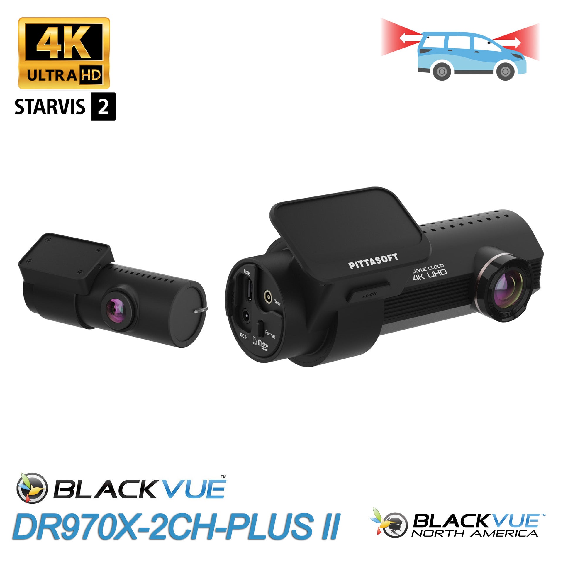 BlackVue DR970X-2CH LTE Plus II Dashcam 4K UHD + Cloud 4G - Caméra Embarquée Avant/Arrière Avec Carte 128Go - 3