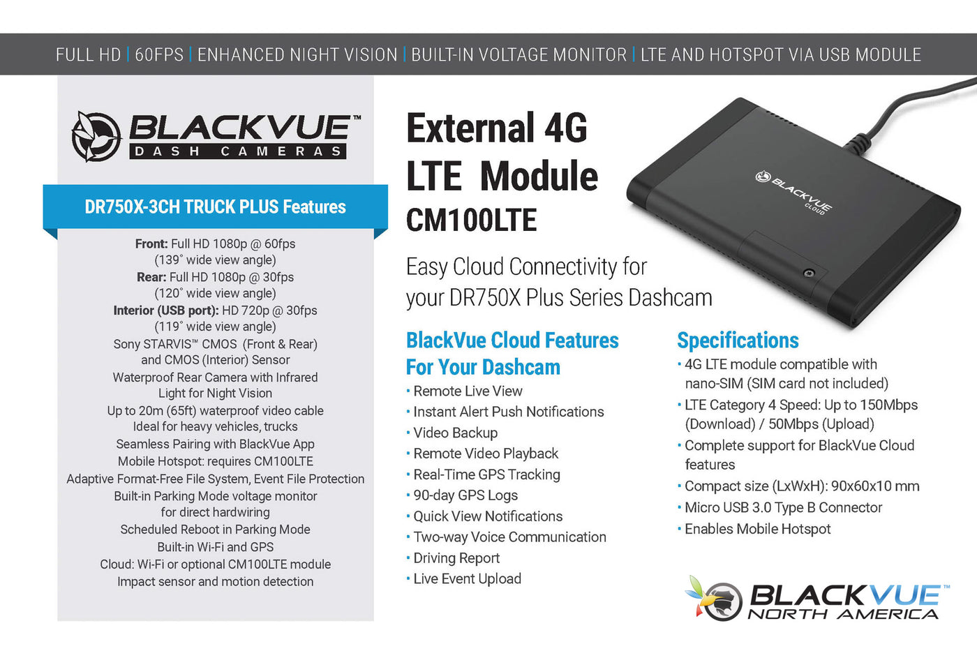 BlackVue Dashcam DR750X-2CH TRUCK Plus