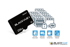 Includes a BlackVue OEM Memory Card in Either 32/64/128/256GB Sizes | BlackVue DR750X-1CH-PLUS Single Lens GPS WiFi Dash Cam | BlackVue North America