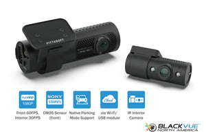 Dual-Lens Dash Cam w/ Infrared Interior Lens for Nightvision Recording Inside the Vehicle | BlackVue DR750X-2CH-IR-PLUS | BlackVue North America